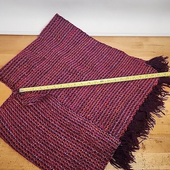 Rustic Handmade Knitted Wool Poncho Wrap Shawl Original Purple Magenta S/M - Picture 15 of 15